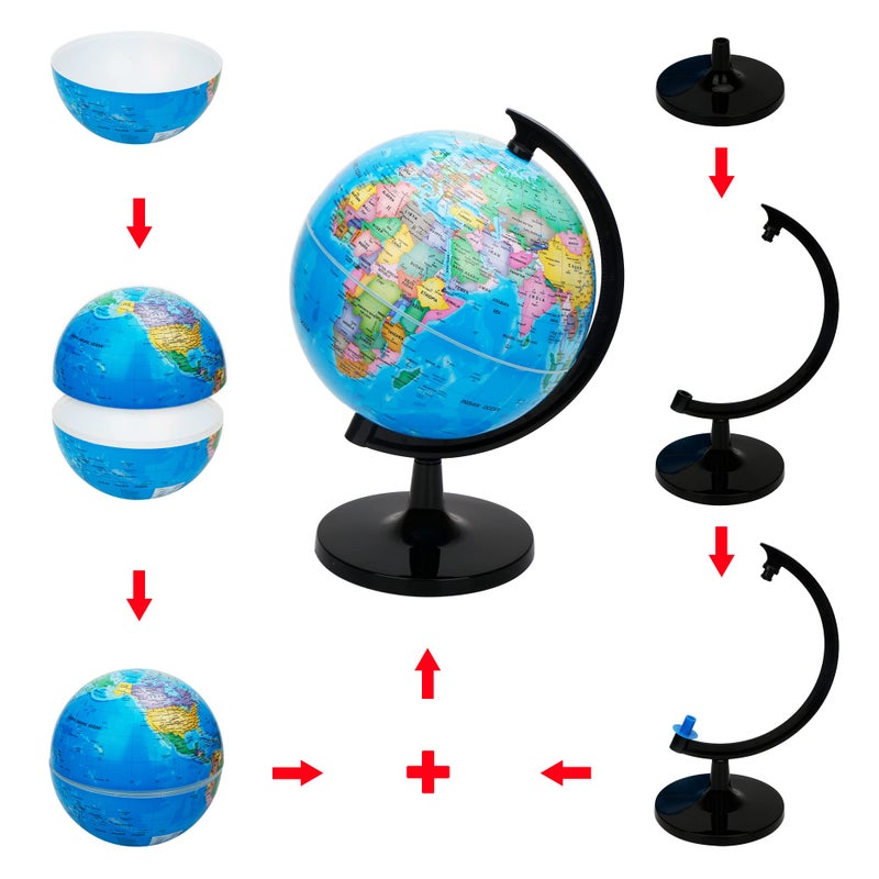 Exerz 8"" World Globe - Political Map Educational Globe - Self Assembled School Globe - Spinning Globe - Image 3